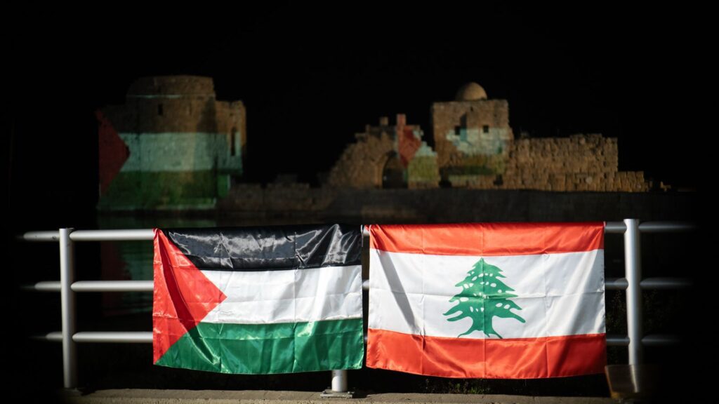 Sidon Castle Illuminated with the Colors of the Palestinian Flag on Land Day